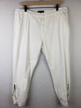Peruvian Connection Jogger Pants White Stretch Cotton Ankle Zip size 16 Minimal